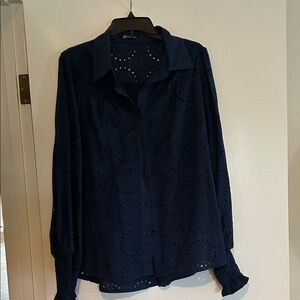 Navy Blue Eyelet Blouse